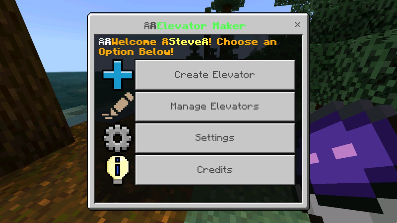 Меню из Elevator Mode в Майнкрафт ПЕ