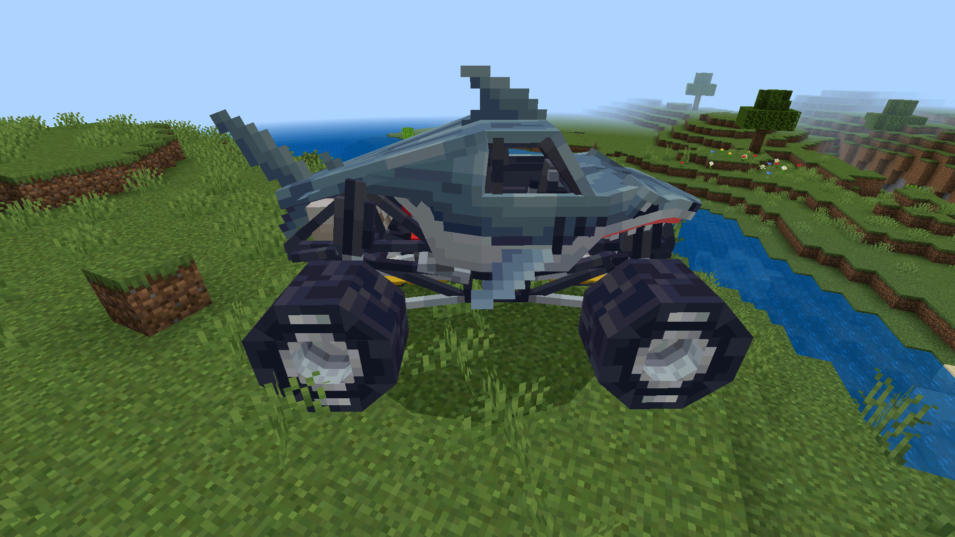 Трак сбоку из мода Megalodon Monster Jam Truck в Майнкрафт ПЕ