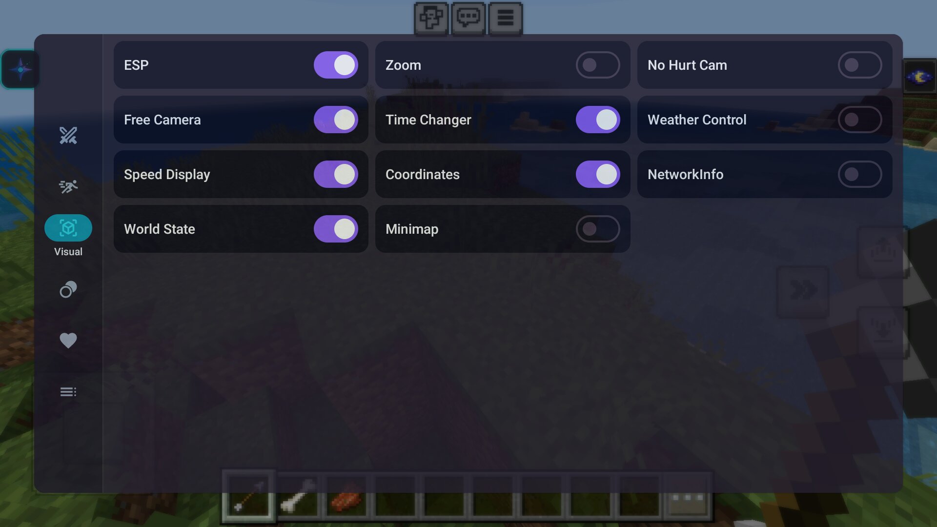 Визуал из чита на аим в Майнкрафт ПЕ