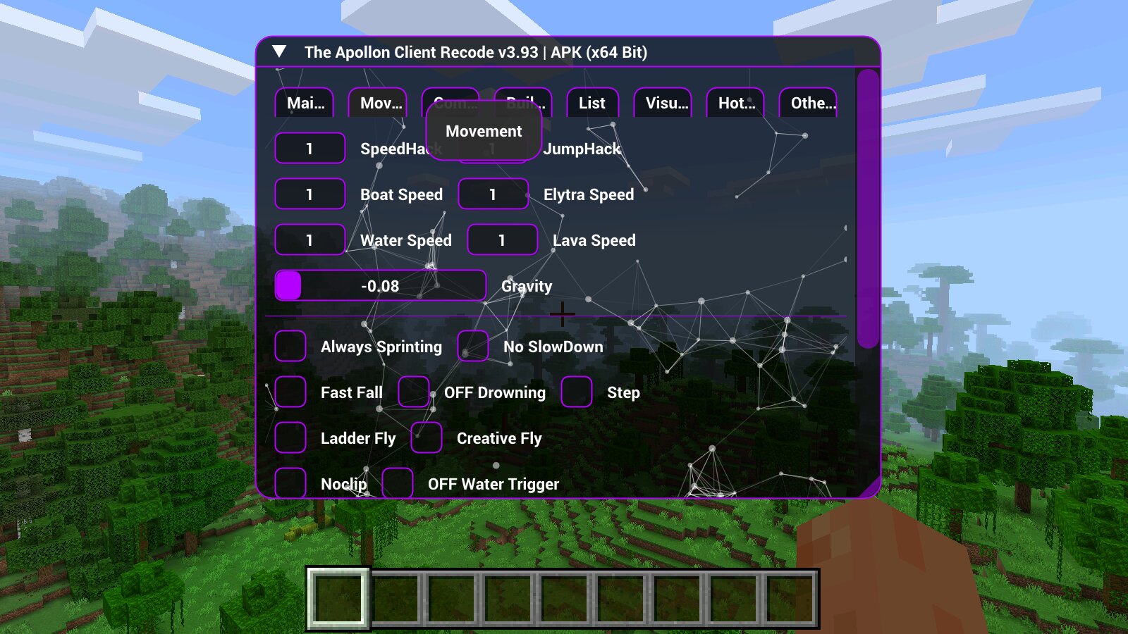 Движение из чита Аполлон в Minecraft PE Движение из чита Аполлон в Майнкрафт ПЕ