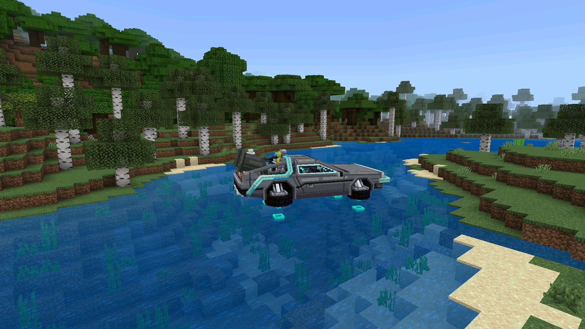 Над водой из мода на летающие машины в Minecraft PE Над водой из мода на летающие машины в Майнкрафт ПЕ