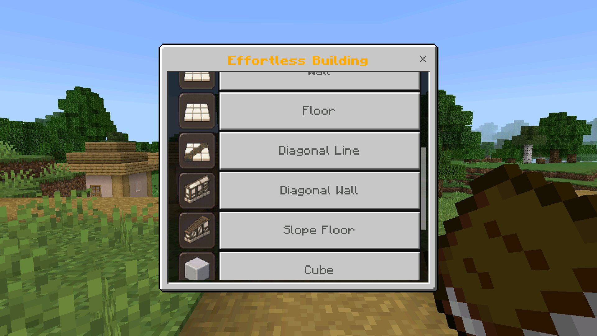 Меню из Мода Effortless Building для Майнкрафт ПЕ Меню из Мода Effortless Building для Minecraft PE